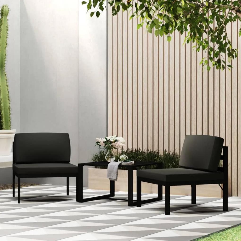 3 pcs conjunto sofá jardim com almofadões alumínio antracite