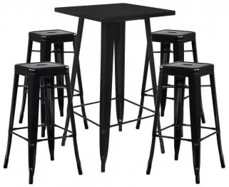 Conjunto De Mesa Alta E 4 Bancos Altos Lix Preto - Sklum