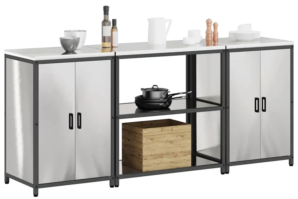 Conjunto de Armazenamento de Cozinha com prateleira 3 pcs Prata