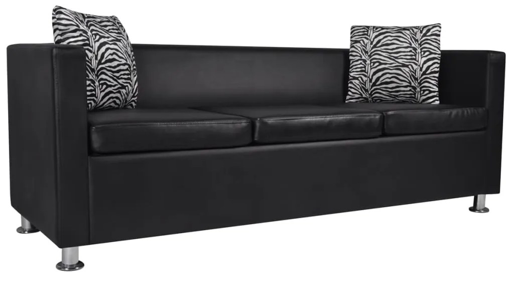 242208 vidaXL Sofá de 3 lugares couro artificial preto