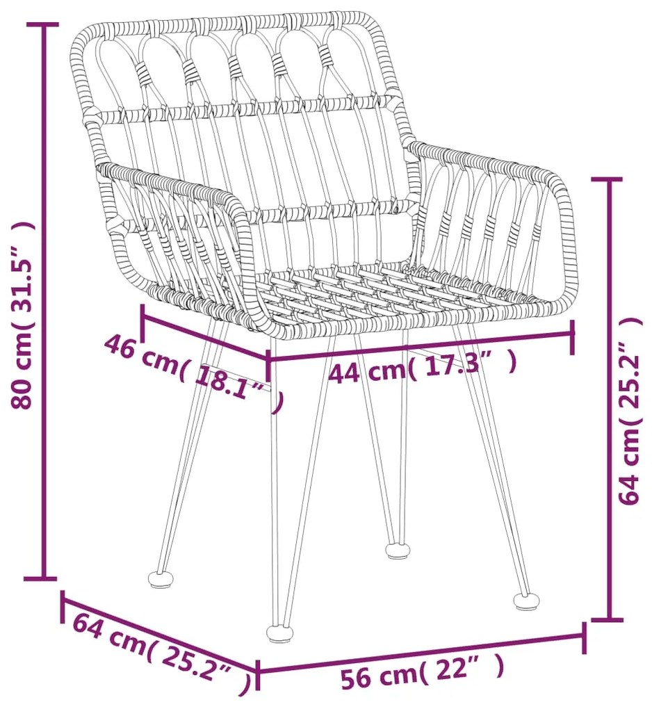 5 pcs conjunto de jantar p/ jardim vime PE