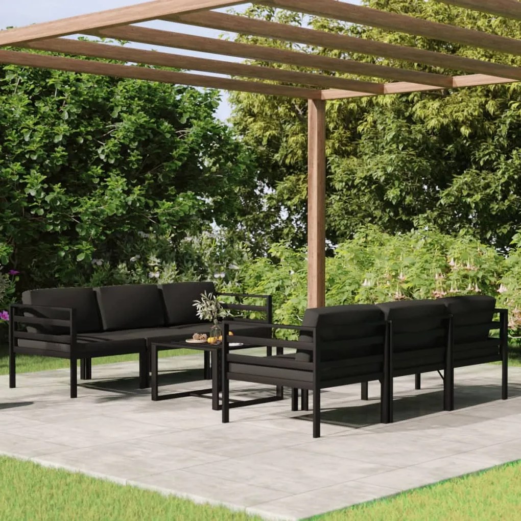 vidaXL 7 pcs conjunto lounge jardim com almofadões alumínio antracite
