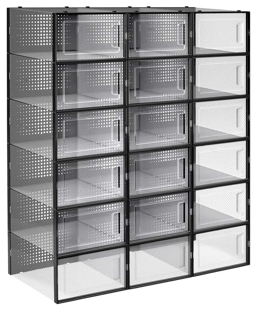 Caixas organizadoras de sapatos empilháveis com porta frontal transparente | SONGMICS | 33,5 x 23,2 x 14,3 cm | preto | LSP18SBKV1.
