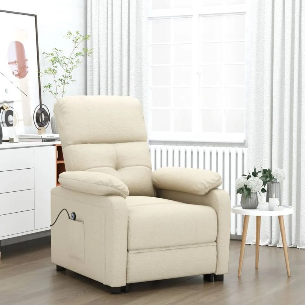 vidaXL Poltrona elevatória tecido cor creme