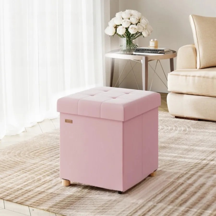 Banco dobrável com espaço de arrumação em veludo 42 x 38 x 38 cm Rosa