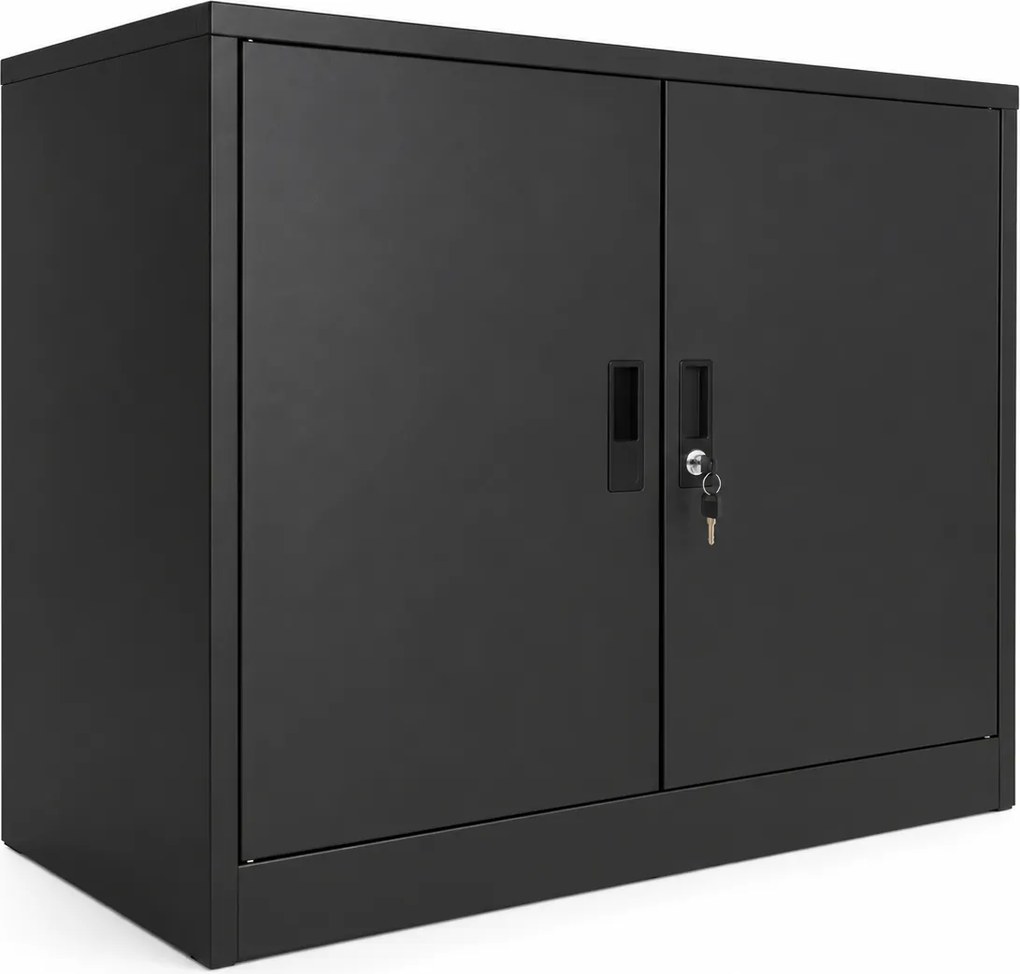 Armário Escritório Riva 900x400x720 mm Preto com Portas de Bater