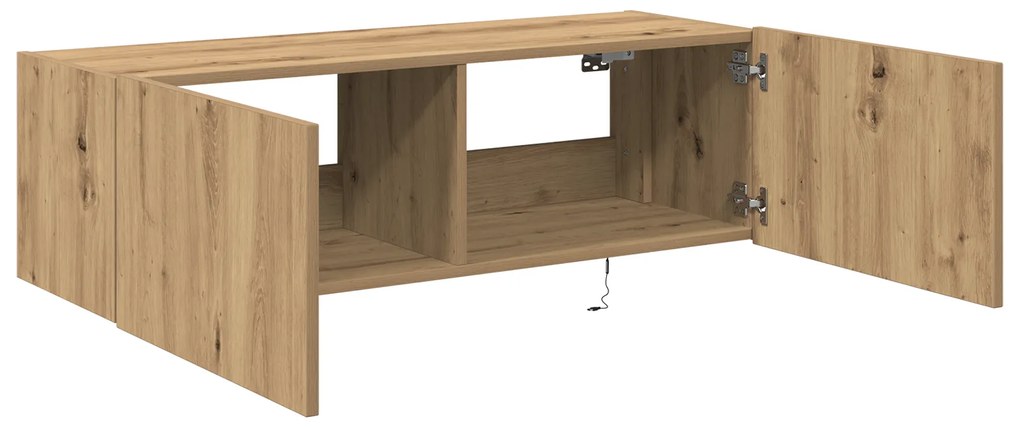 Armário de TV vidaXL com luzes LED Carvalho Artesanal 100x35x31 cm