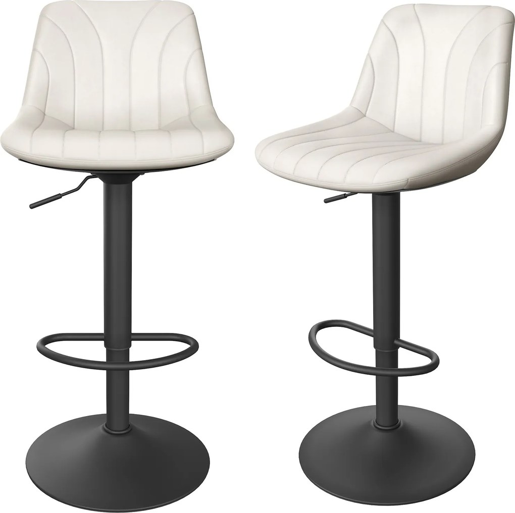 Conjunto de 2 bancos de bar, altura ajustável entre 88 e 108 cm em veludo Branco creme