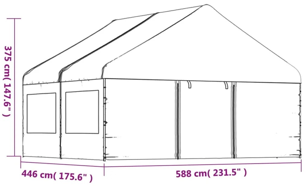 Gazebo com telhado 4,46x5,88x3,75 m polietileno branco