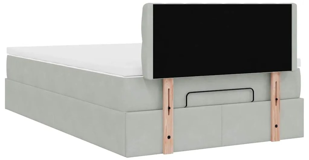 Estrutura de cama otomana com colchão cinza claro Veludo