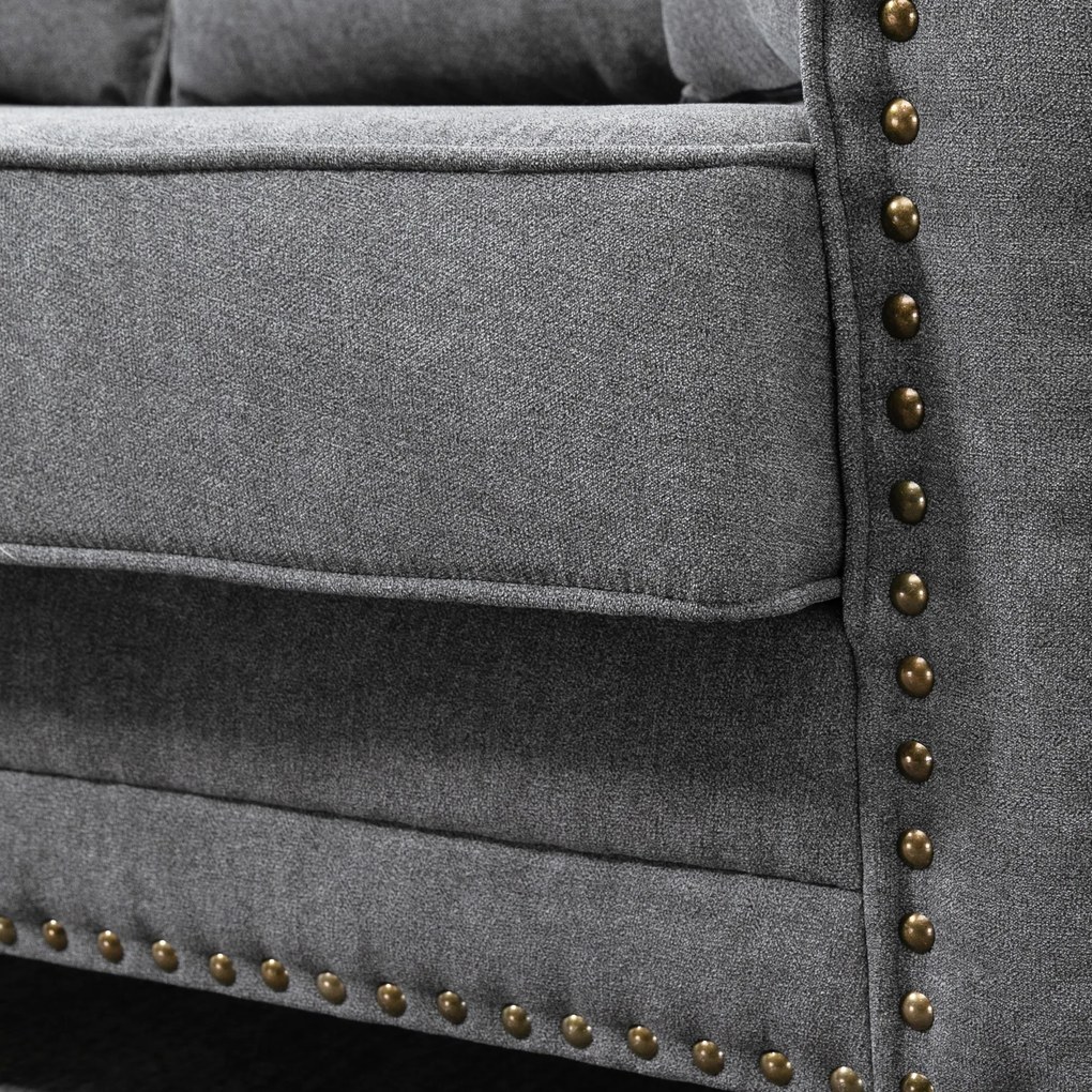 HOMCOM Sofá de 2 Lugares Sofá de Sala de Estar Moderno Estofado em Poliéster com 2 Almofadas Pés de Madeira de Borracha 196x80,5x89cm Cinza