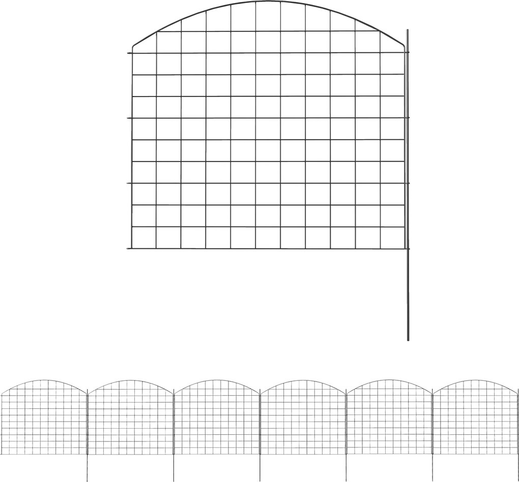 Cerca de jardim em metal, cerca decorativa, conjunto de 6 para hortaliças, bordadura de caminho, 460 x 97 cm, preta