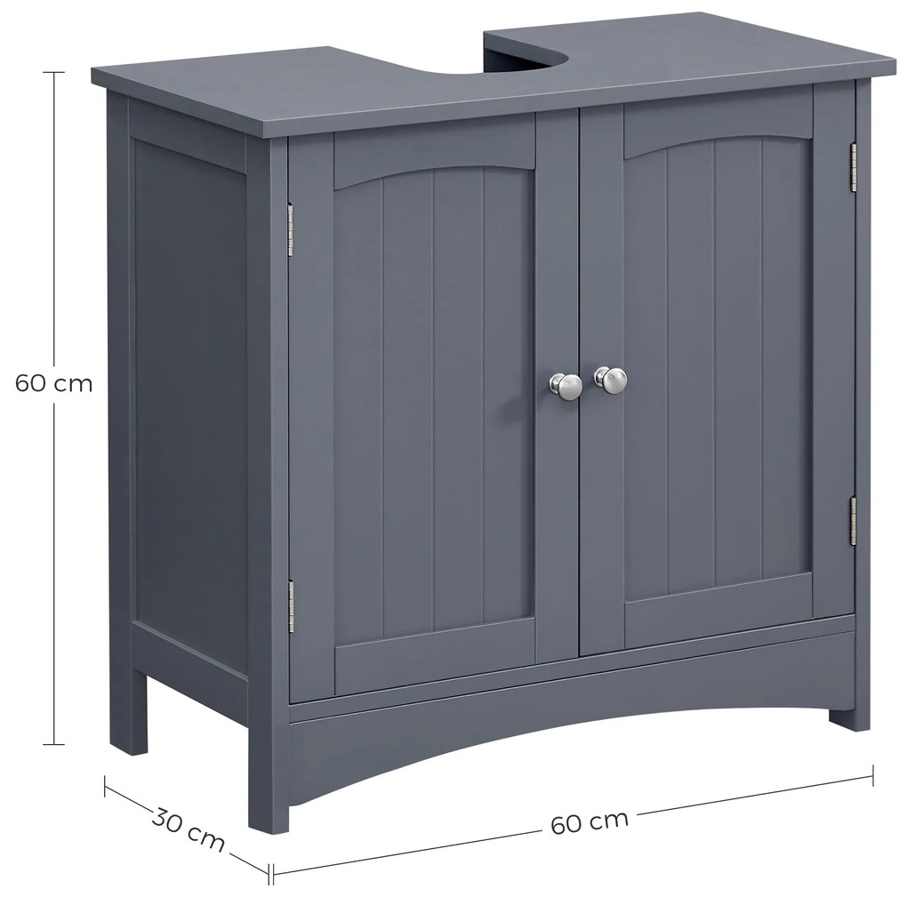 Armário de casa de banho para lavatório (não incluído) com 2 portas 60 x 30 x 60 cm Cinzento