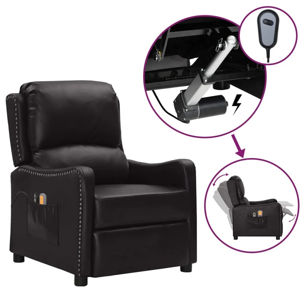 vidaXL Poltrona de massagens elétrica couro artificial preto brilhante