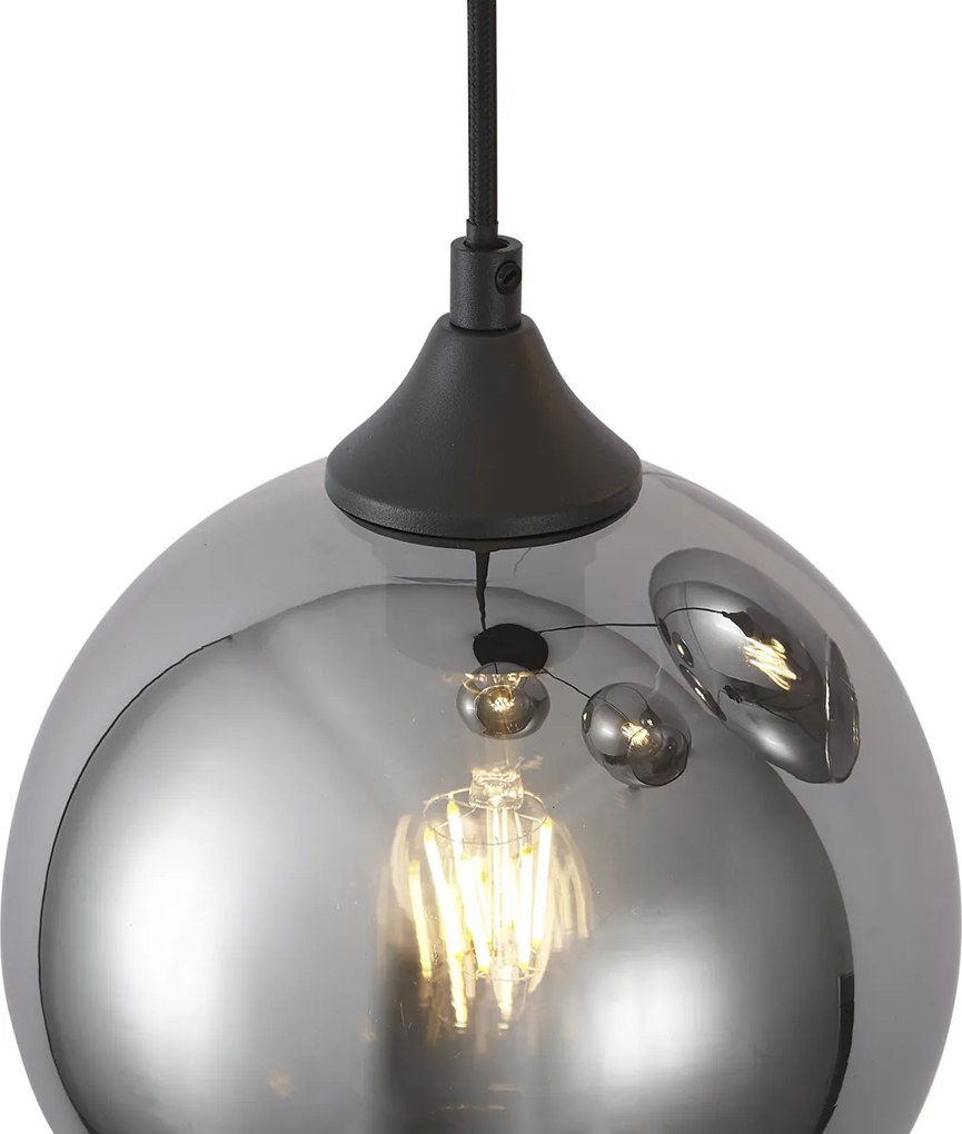 Candeeiro suspenso Art Deco preto com vidro fumado 4 luzes - Wallace