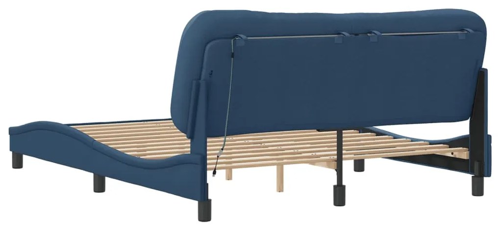 Estrutura de cama com LED sem colchão 160x200 cm tecido azul