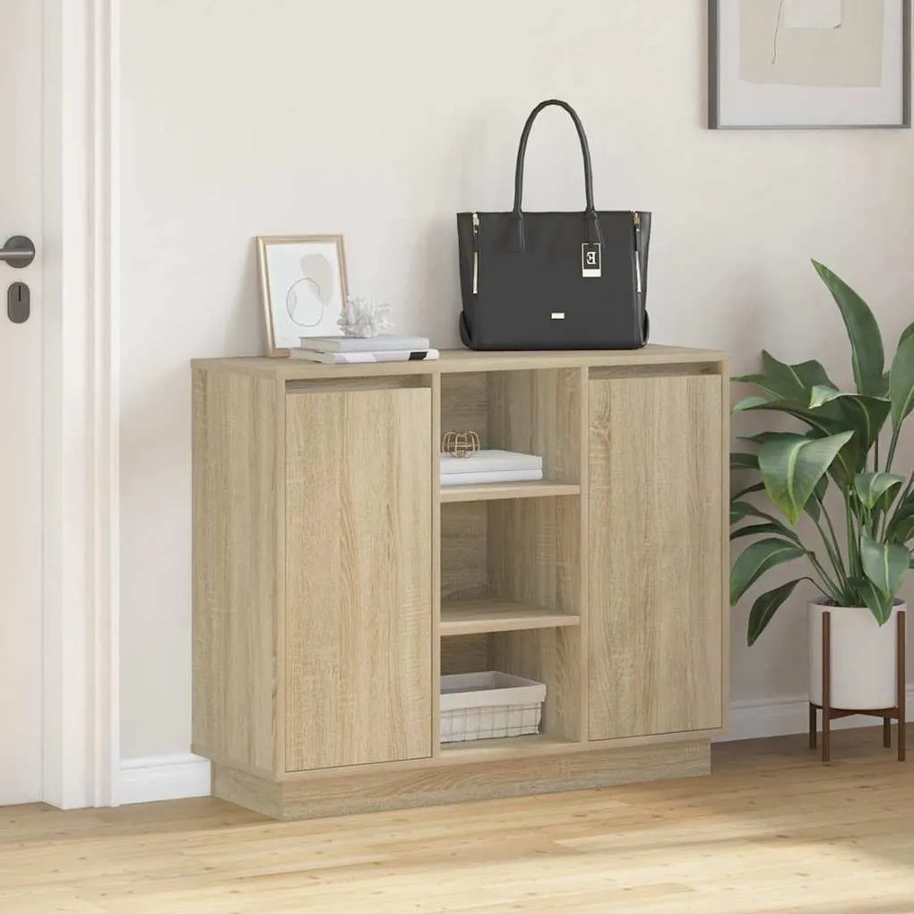 Cristaleira com LED Carvalho Sonoma 90x32x75 cm Madeira Engenharia