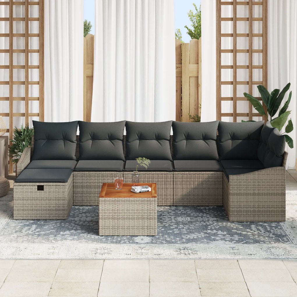 Conjunto de Sofá de Jardim de 8 peças com Almofadas Cinza Rattan Polié