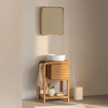 Conjunto De Móvel De Casa De Banho Em Madeira De Teca Bradley Cerâmica Redonda Branca Ø40 Cm Lenka & Sem Torneira & ↔︎ 50 Cm & Rectangul - Sklum