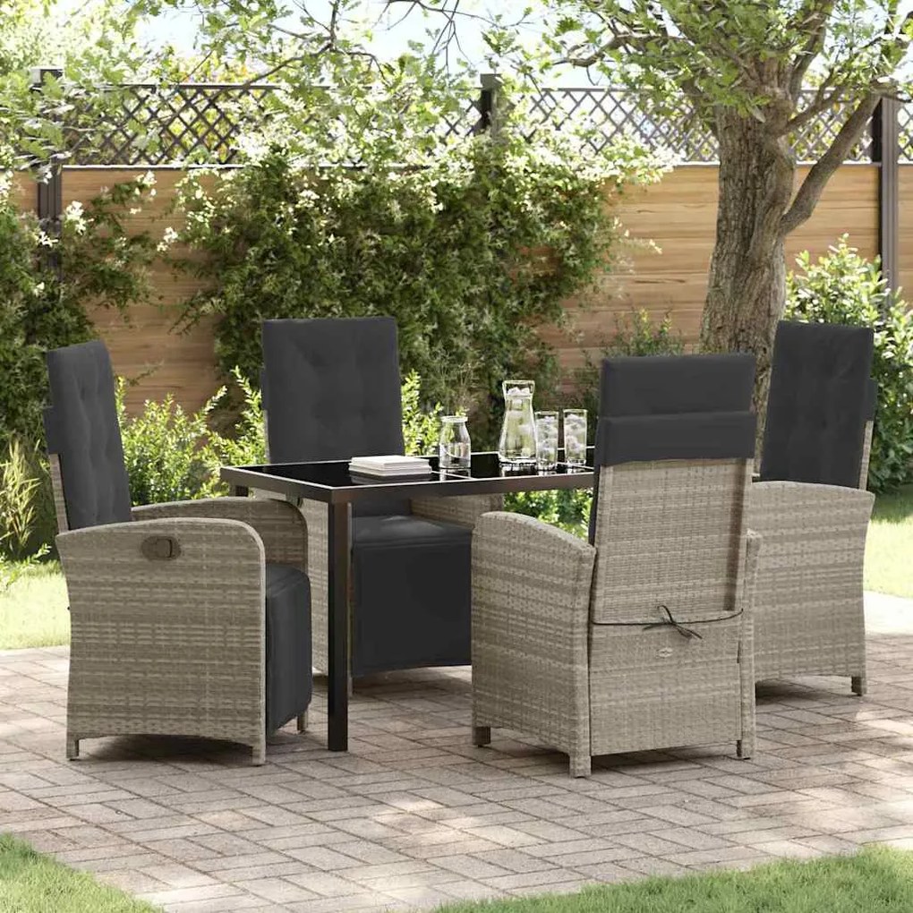 vidaXL Conjunto de Jantar para o Jardim com 5 Peças e Almofadas Rattan Poliéster Cinza Claro