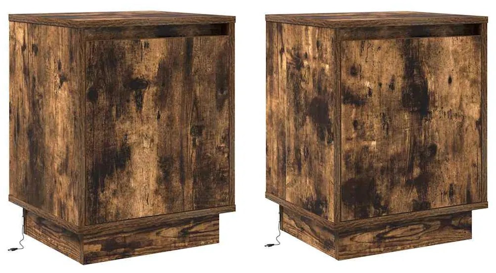 Camas de cabeceira com luzes de LED 2 pcs Carvalho Fumado 39x34,5x50 c