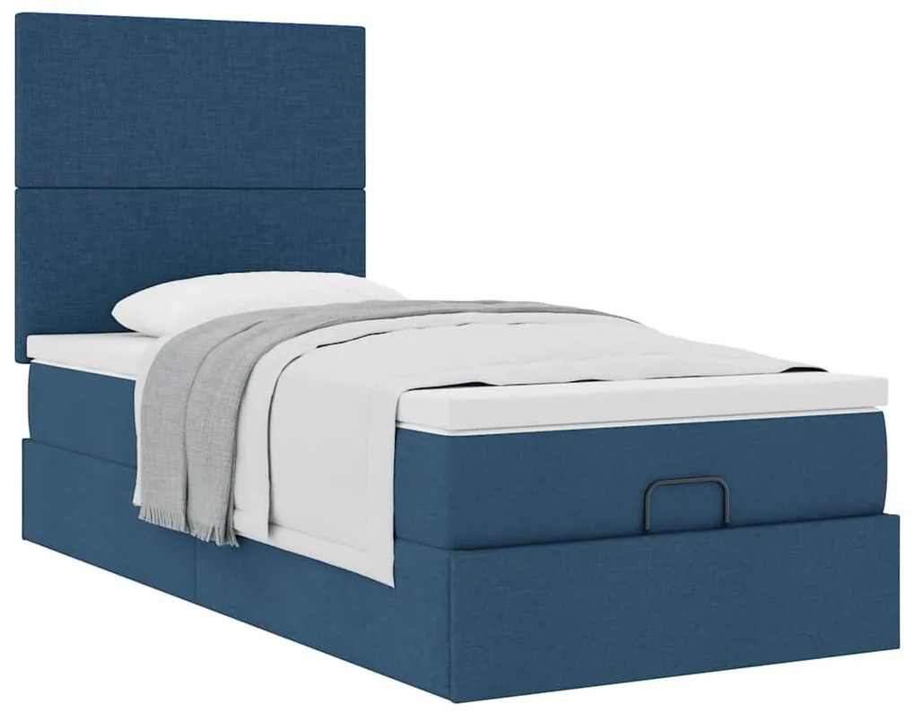 Estrutura de cama otomana com colchão 100x200cm tecido azul