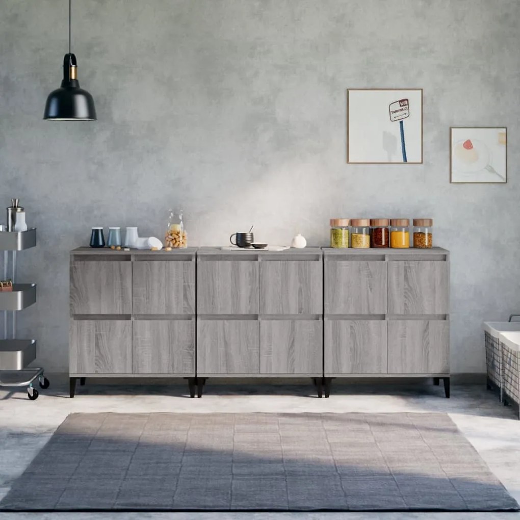 vidaXL Aparadores 3 pcs 60x35x70 cm derivados madeira cinza sonoma