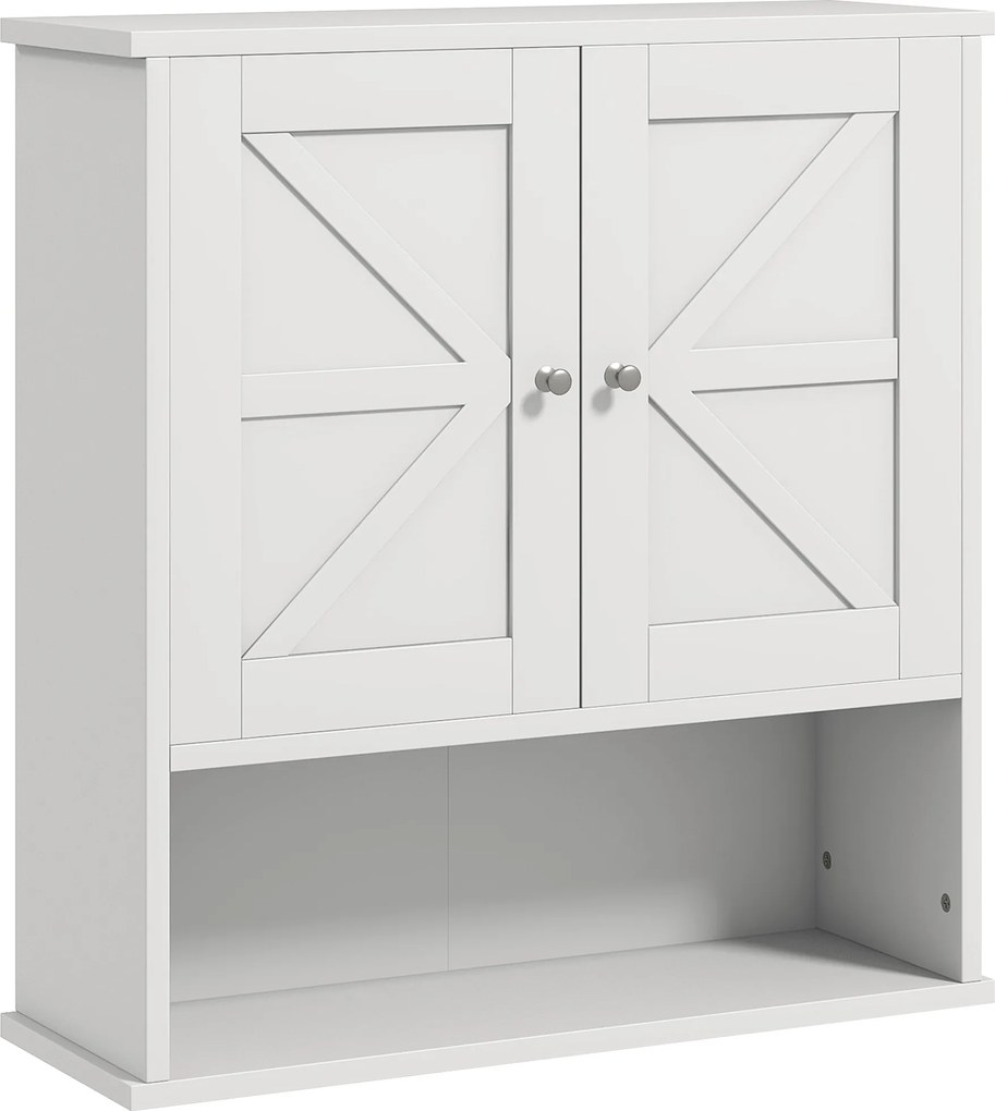 Armário de Parede para Casa de Banho Rústico com Compartimento Prateleira Ajustável 58x20x61,4 cm Branco