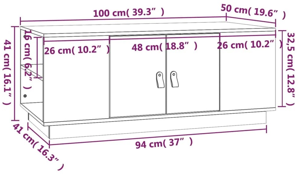 Mesa de centro 100x50x41 cm pinho maciço