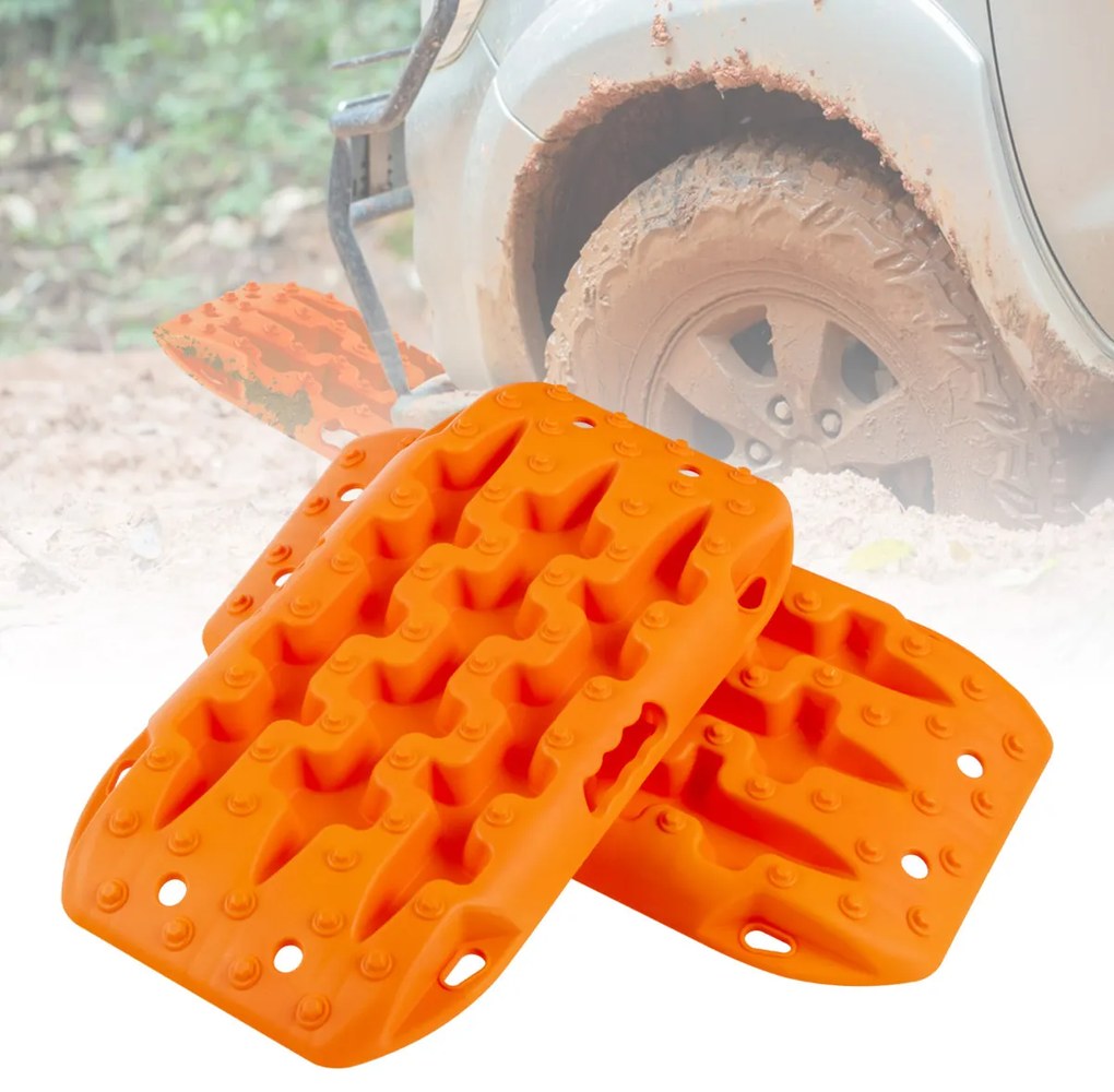 Placas de tração off-road Todo o Terreno tapetes de tração 2 peças para extração e recuperação de veículos de neve lama 58 x 31 x 6 cm Laranja