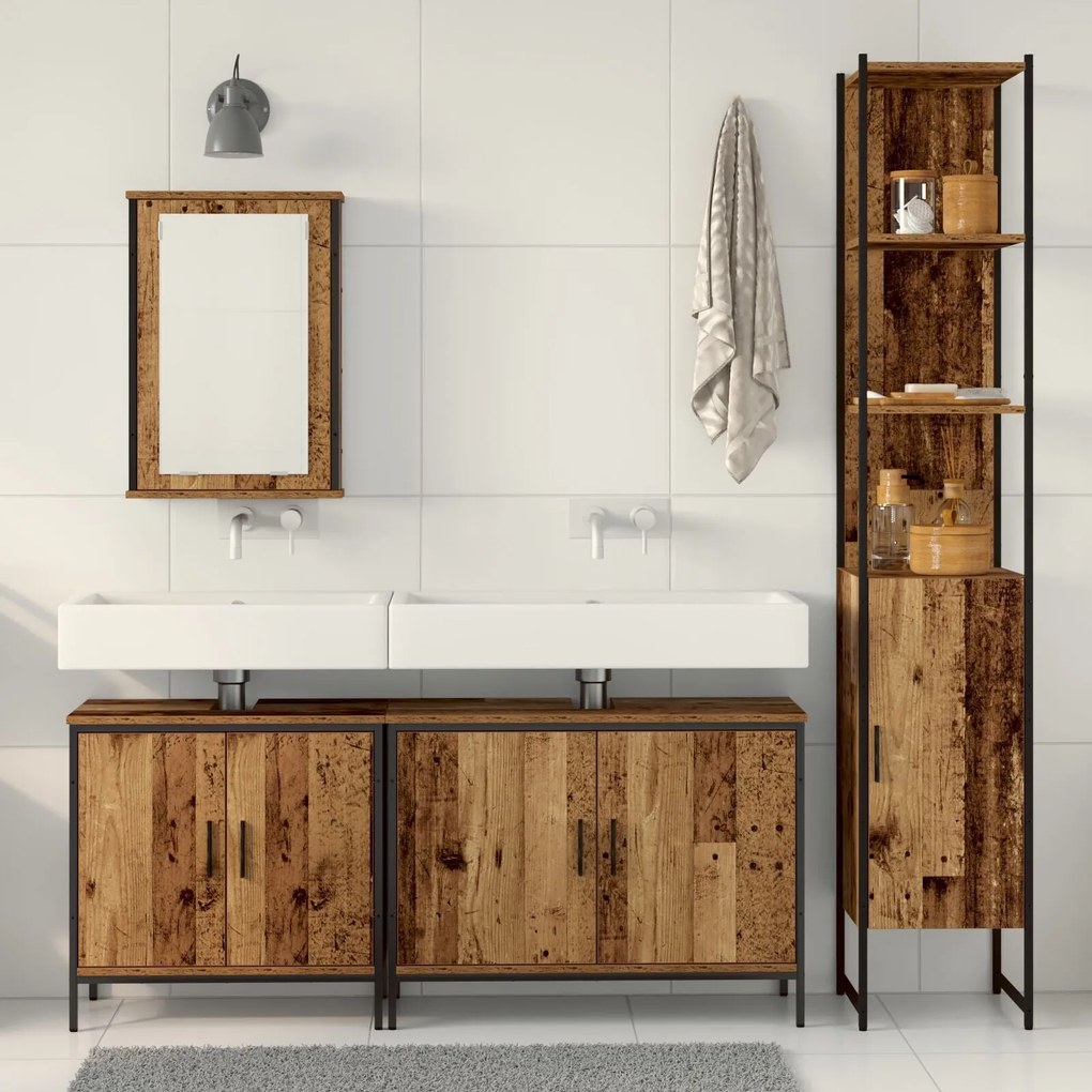 Conjunto de Móveis de Casa de Banho 4 Peças Madeira Antiga
