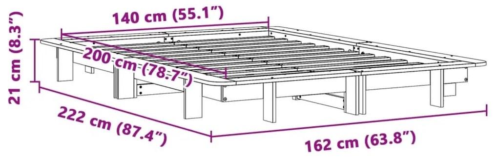 Cama sem colchão 140x200 cm madeira de pinho maciça branco