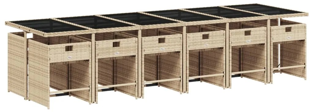 13 pcs conj. jantar jardim c/ almofadões vime PE bege misturado