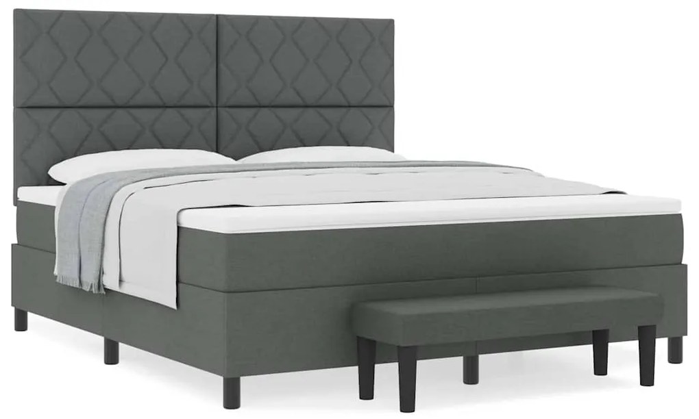 Cama Box com Colchão e Banco Cinza Escuro 180x200 cm Tecido