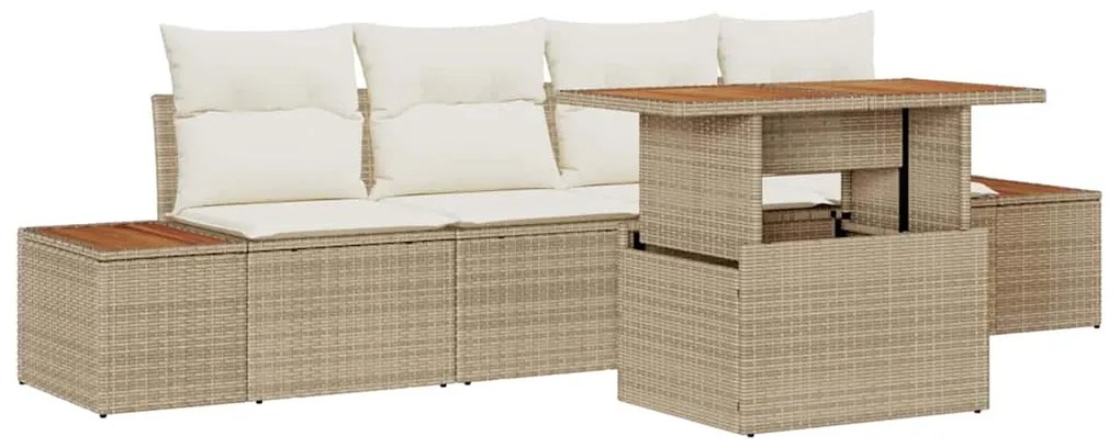Conjunto de Jantar de Jardim de 5 Peças com Almofadas em Bege, Rattan,