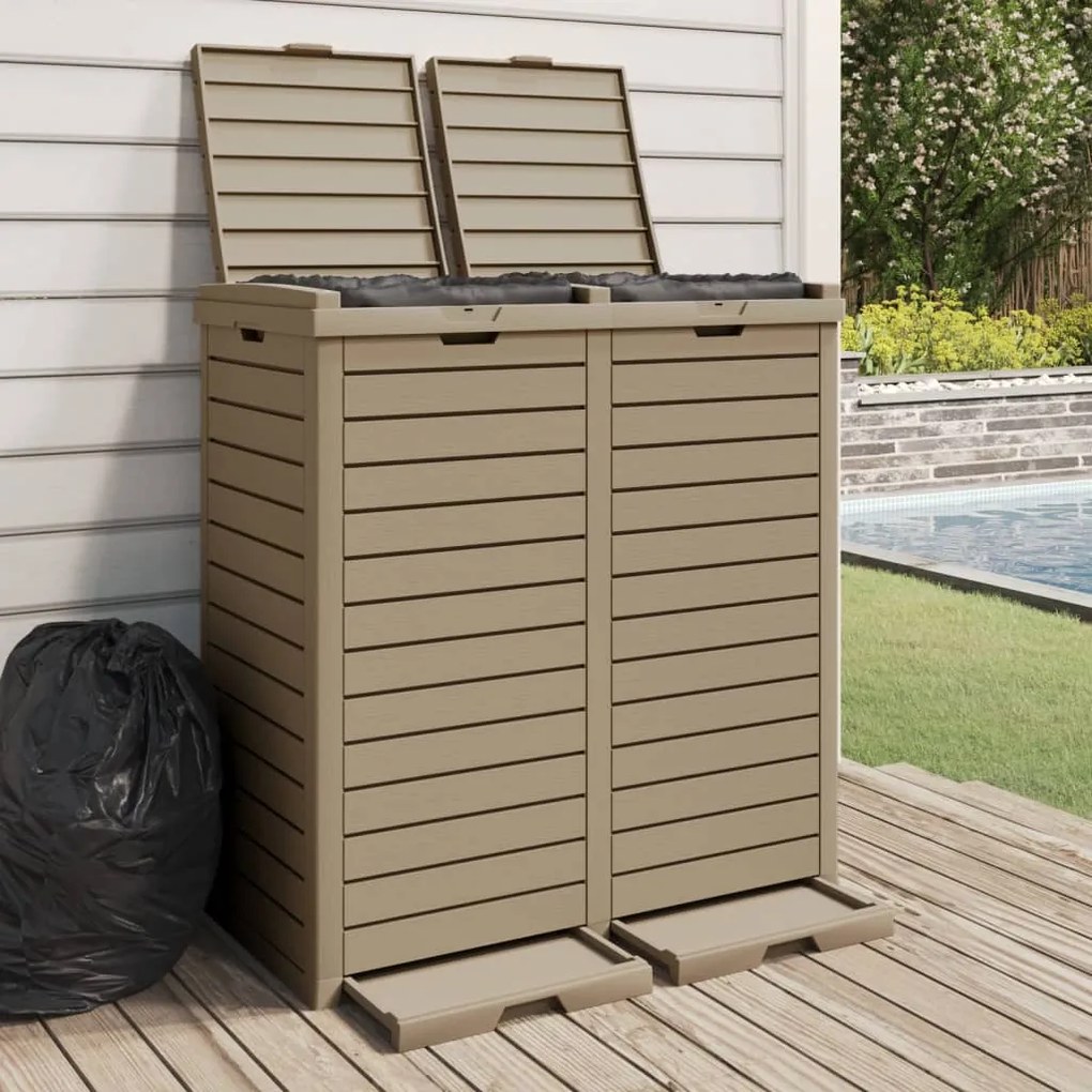 364174 vidaXL Caixote lixo exterior 78x41x86 cm polipropileno castanho-claro