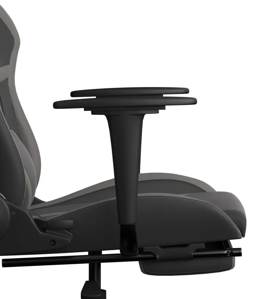 Cadeira gaming massagens c/ apoio pés couro artif. preto/cinza