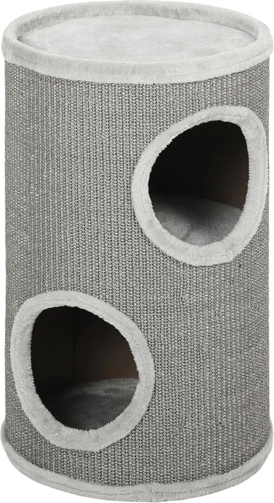 Barril Arranhador para Gatos, 35 x 35 x 60 cm, 2 Níveis, Cinzento-claro