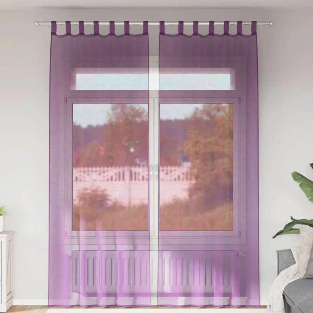 Cortinas de voile com laços 2 pcs roxo 140x260 cm