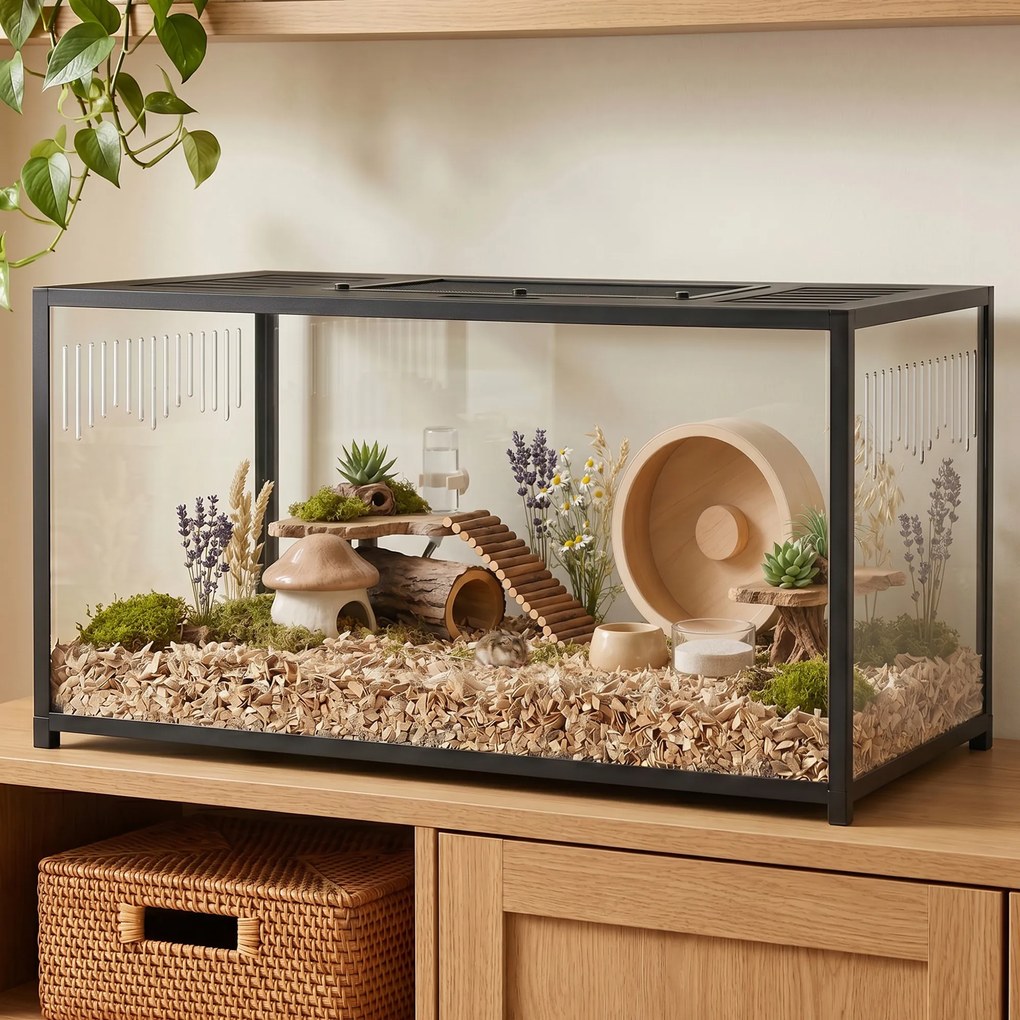 Gaiola para hamsters e roedores 100x50x52,5 cm (ACESSORIOS NÃO INCLUIDOS) com vista panorâmica de 360°, estrutura robusta em metal, espaço estanque, p