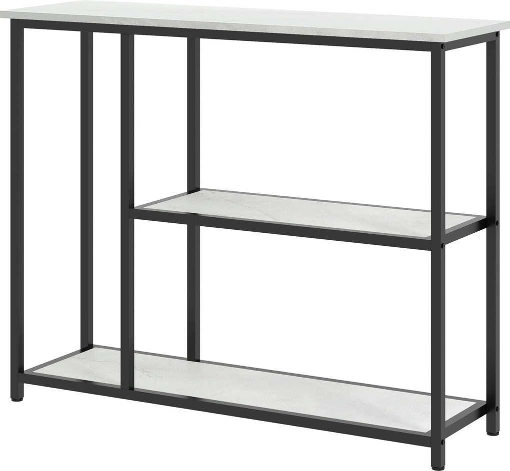 Mesa consola de 100 cm, com 3 níveis, tampos com efeito de mármore, estrutura em aço, branco