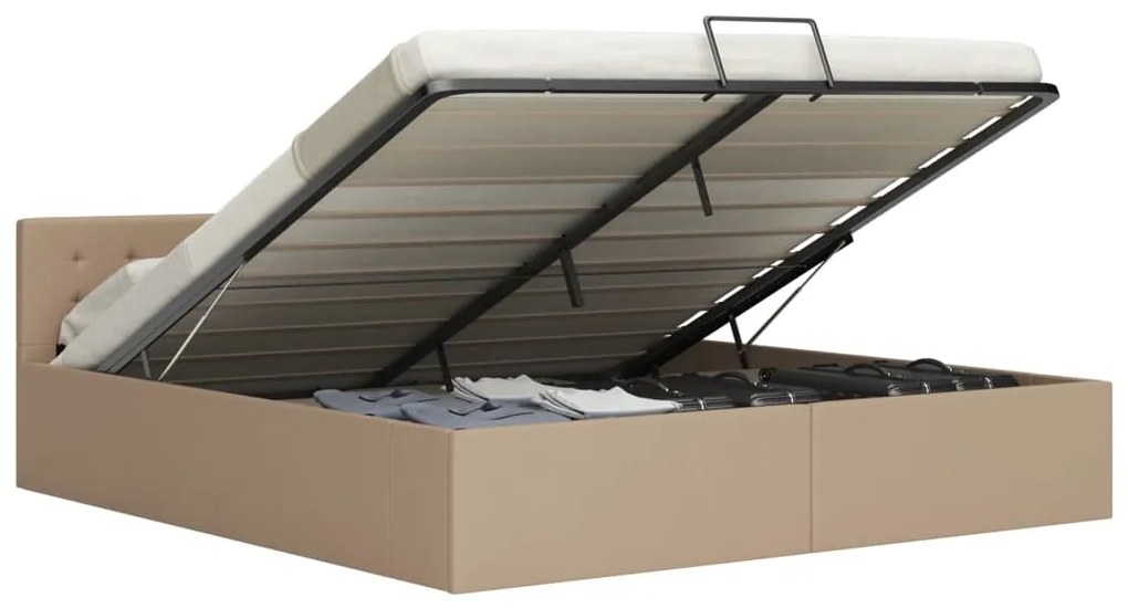 285533 vidaXL Cama hidráulica c/ arrumação 180x200cm couro artif. cappuccino