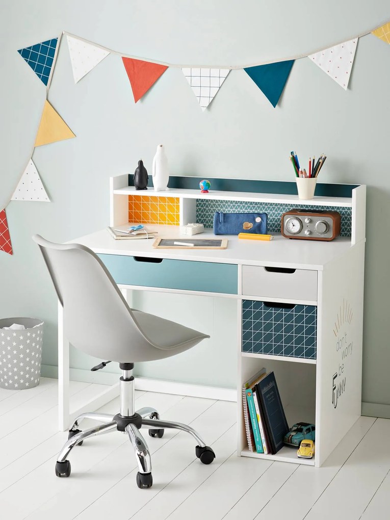 Secretária especial primária, Linha Funny azul medio liso com motivo