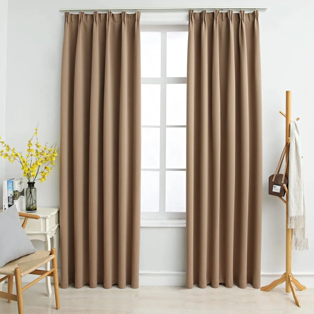 134439 vidaXL Cortinas blackout c/ganchos 2pcs 140x225cm cinzento-acastanhado