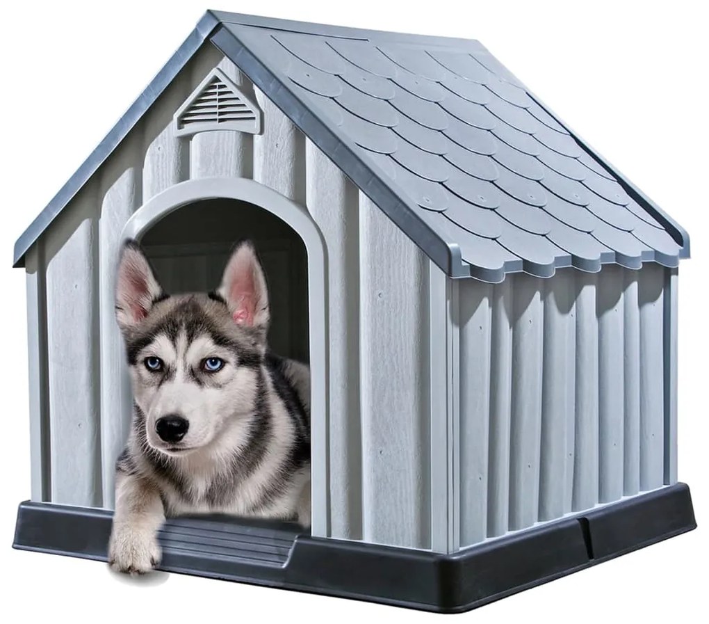 337894 vidaXL Casota para cão 92x87x91 cm plástico cinzento