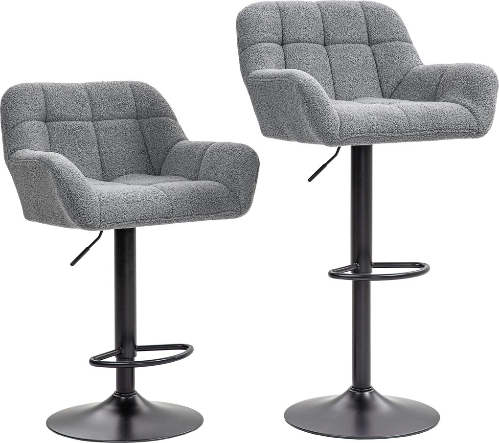 HOMCOM Banquetas de Bar Conjunto de 2 Design Retro Ajustável Acabamento Fleece Cinza + Preto | Aosom Portugal