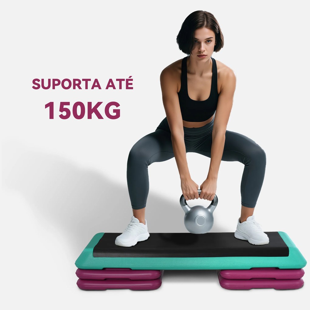 Step para Fitness Antiderrapante Altura Regulável 3 Níveis de 10/15/20 cm para Exercício 110x40x20 cm Multicolor