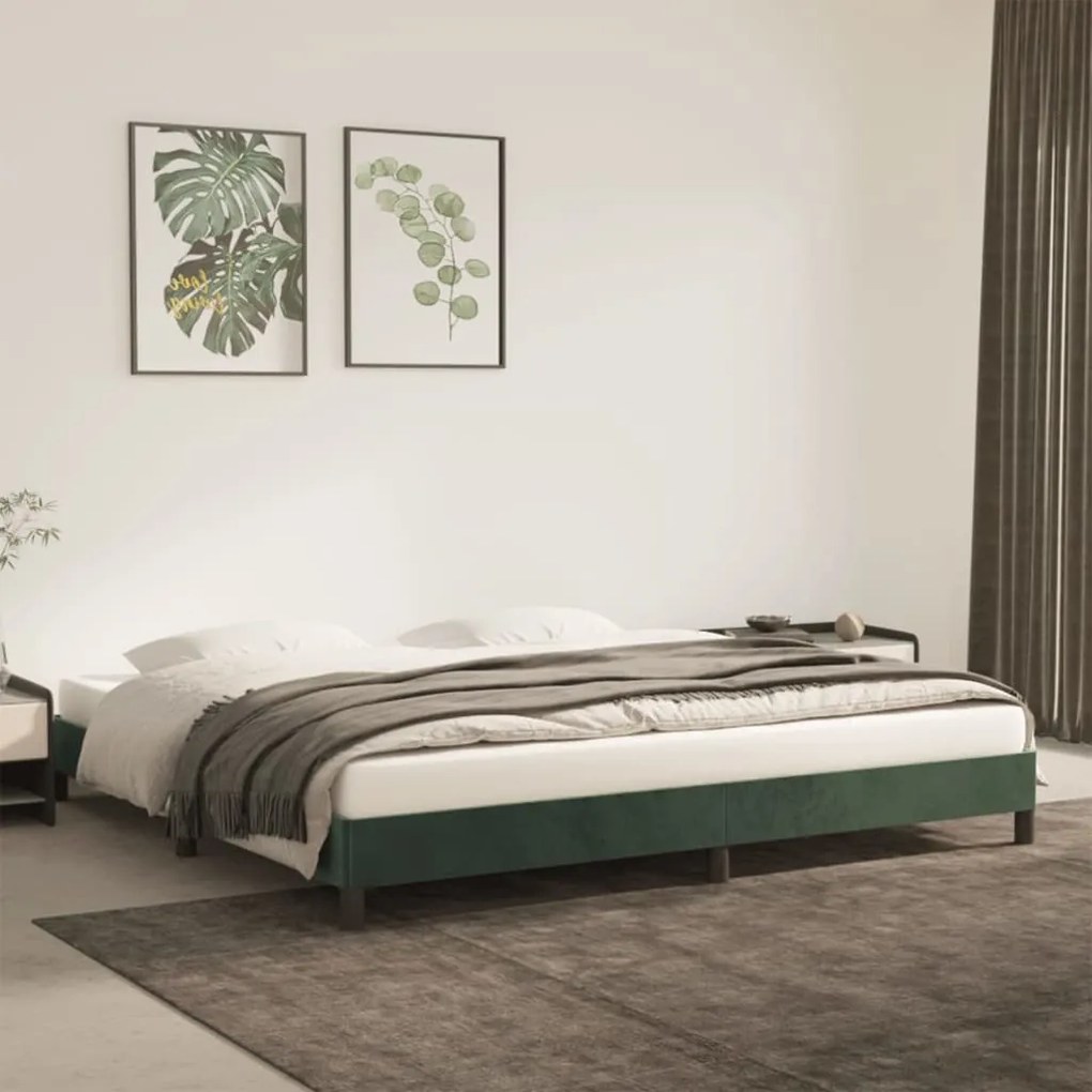 vidaXL Estrutura de cama sem colchão 200x200 cm veludo verde-escuro