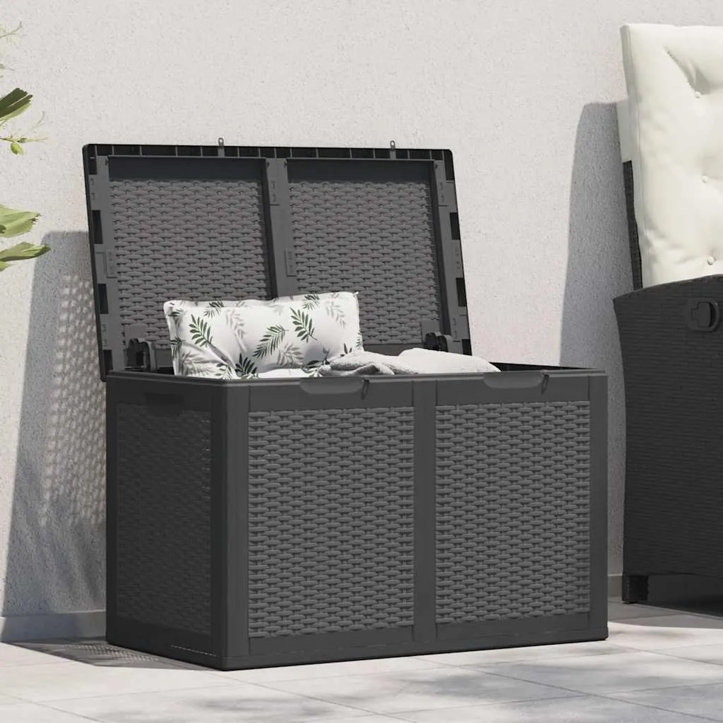 Caixa de arrumação para jardim 180 L vime PP preto