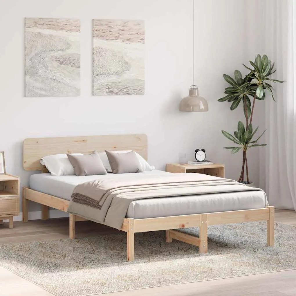 Cama com cabeceira 120x200 cm de madeira de pinho